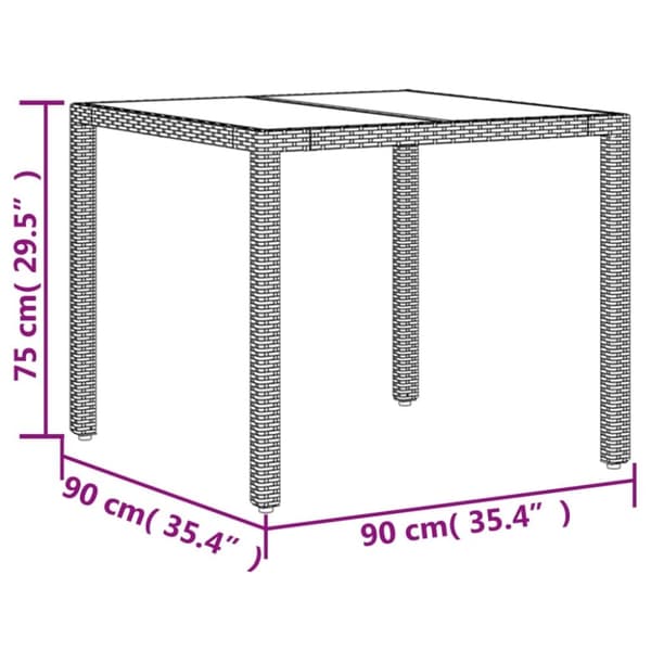 vidaXL spisebordssæt til haven 3dele m. hynder polyrattan og glas sort