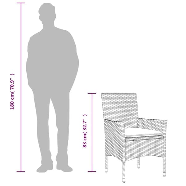vidaXL spisebordssæt til haven 3dele m. hynder polyrattan og glas sort