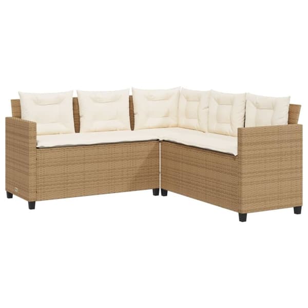 vidaXL havesofa med bord og hynder L-formet polyrattan beige