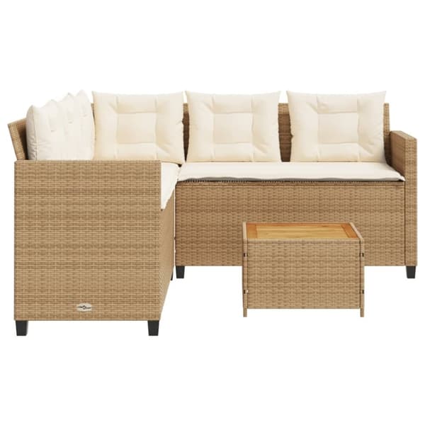 vidaXL havesofa med bord og hynder L-formet polyrattan beige