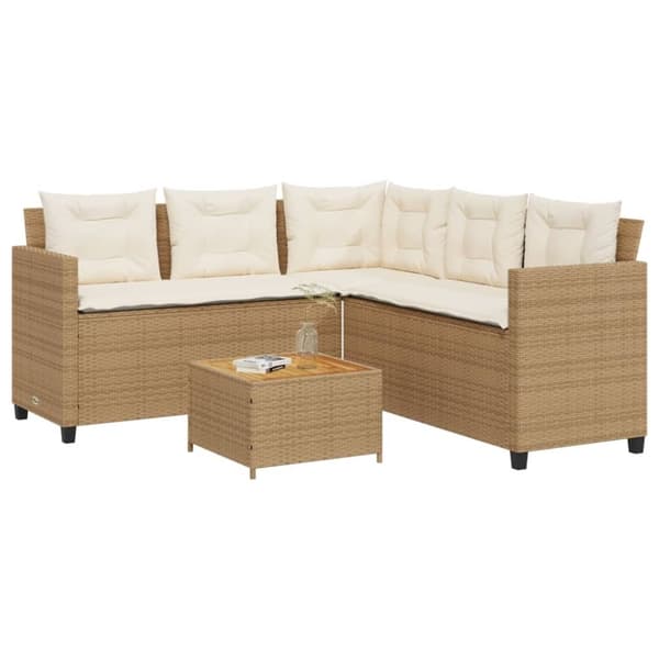 vidaXL havesofa med bord og hynder L-formet polyrattan beige