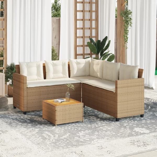 vidaXL havesofa med bord og hynder L-formet polyrattan beige