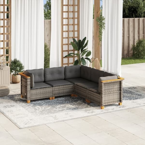 vidaXL sofasæt 5 dele med hynder polyrattan grå