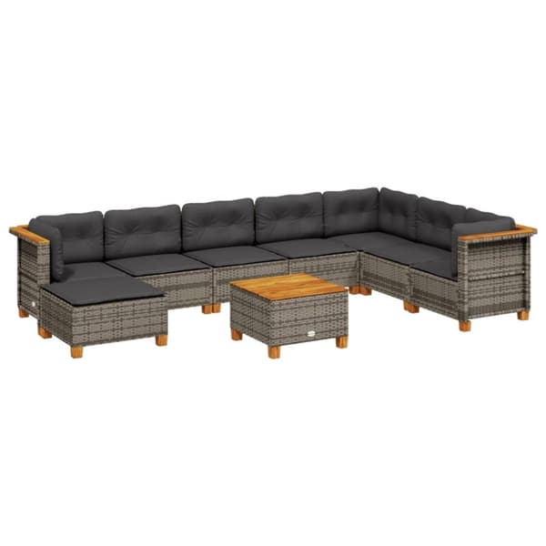 vidaXL sofasæt til haven 9 dele med hynder polyrattan grå