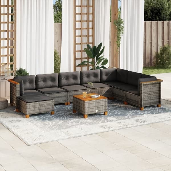 vidaXL sofasæt til haven 9 dele med hynder polyrattan grå