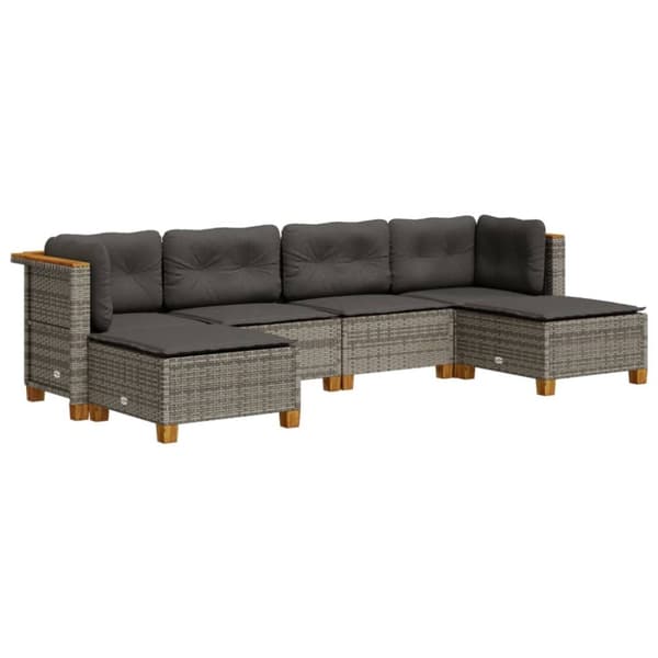 vidaXL sofasæt til haven 6 dele med hynder polyrattan grå