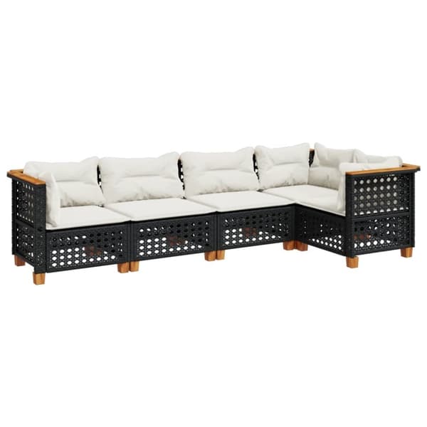 vidaXL sofasæt til haven 5 dele med hynder polyrattan sort