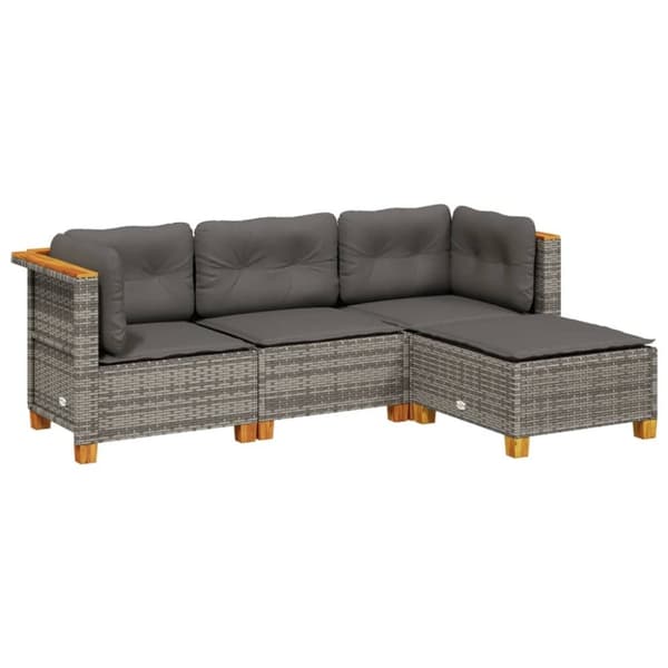 vidaXL sofasæt til haven 4 dele med hynder polyrattan grå