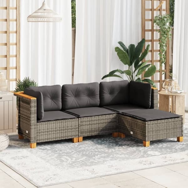vidaXL sofasæt til haven 4 dele med hynder polyrattan grå