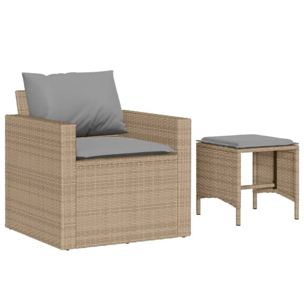 vidaXL Soffgrupp för trädgård med dynor 4 delar beige konstrotting