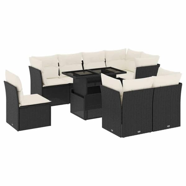 vidaXL sofasæt til haven 9 dele med hynder polyrattan sort