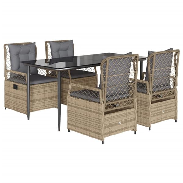 vidaXL spisebordssæt til haven 5 dele med hynder polyrattan beige