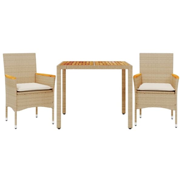 vidaXL spisebordssæt til haven 3dele m. hynder polyrattan akacie beige
