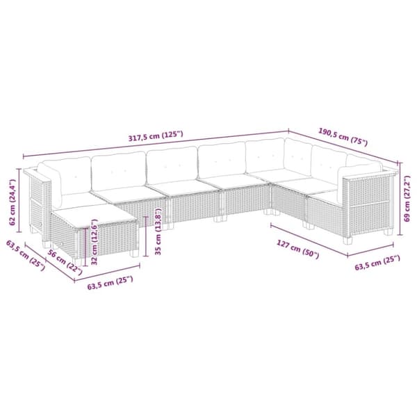 vidaXL sofasæt til haven 8 dele med hynder polyrattan grå