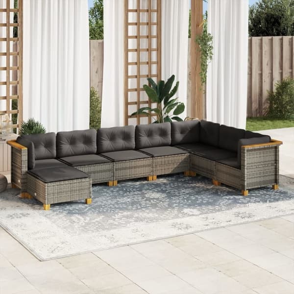 vidaXL sofasæt til haven 8 dele med hynder polyrattan grå