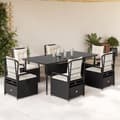 Miniatyrbillede 1 af 11: vidaXL spisebordssæt til haven 7 dele med hynder polyrattan sort