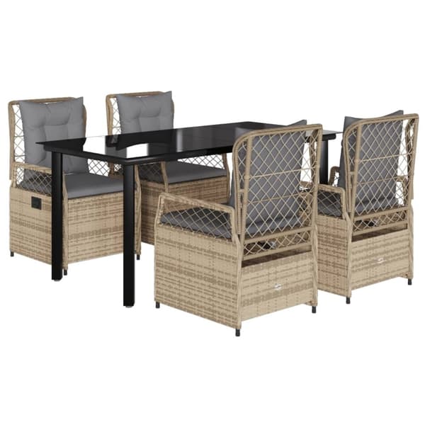 vidaXL spisebordssæt til haven 5 dele med hynder polyrattan beige