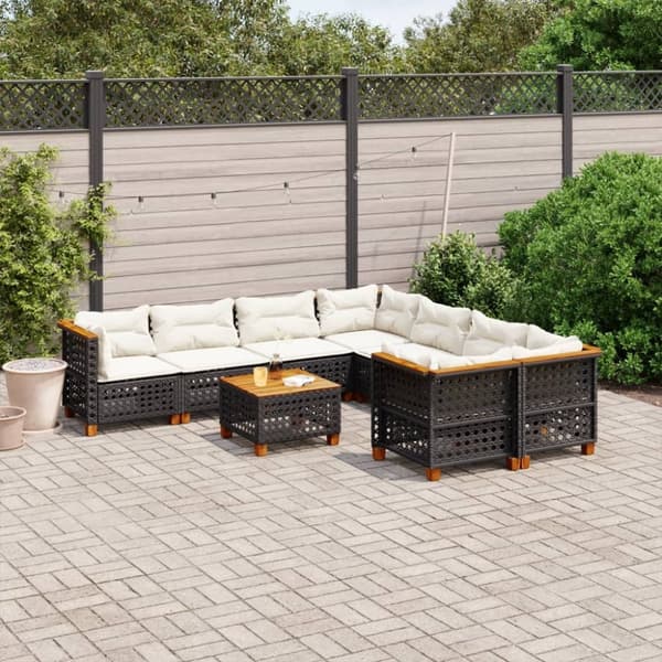 vidaXL sofasæt til haven 9 dele med hynder polyrattan sort
