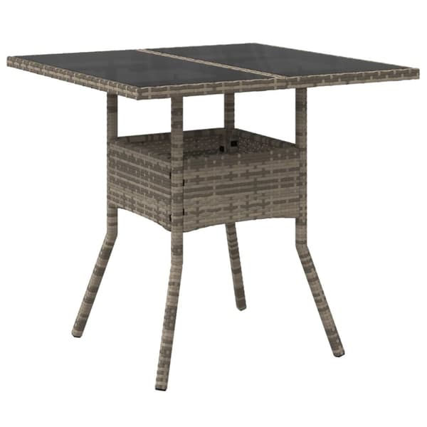 vidaXL spisebordssæt til haven 3dele med hynder polyrattan og glas grå