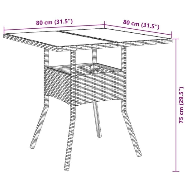 vidaXL spisebordssæt til haven 3dele med hynder polyrattan og glas grå