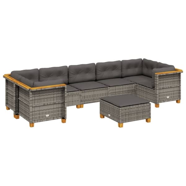 vidaXL sofasæt til haven 8 dele med hynder polyrattan grå