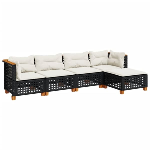 vidaXL sofasæt til haven 5 dele med hynder polyrattan sort