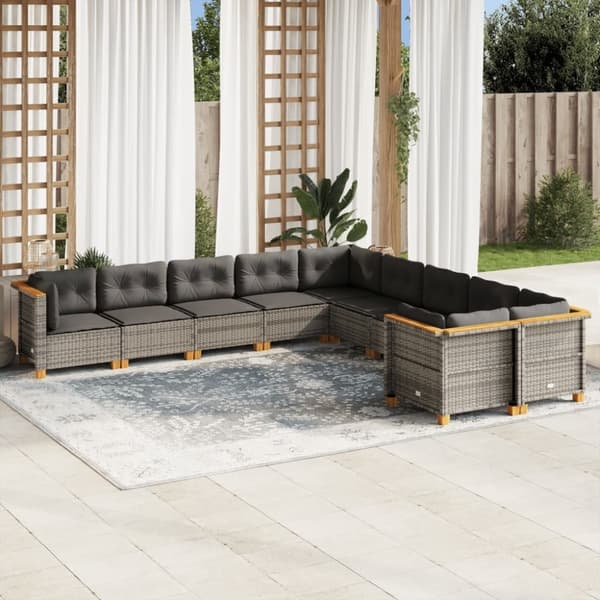 vidaXL sofasæt til haven 10 dele med hynder polyrattan grå