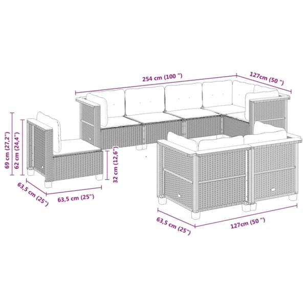 vidaXL sofasæt til haven 8 dele med hynder polyrattan grå