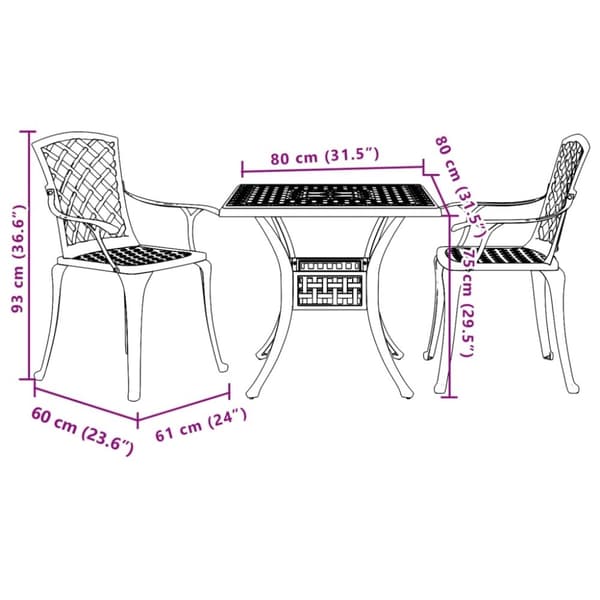 vidaXL Bistrosett 3 deler hvit støpt aluminium