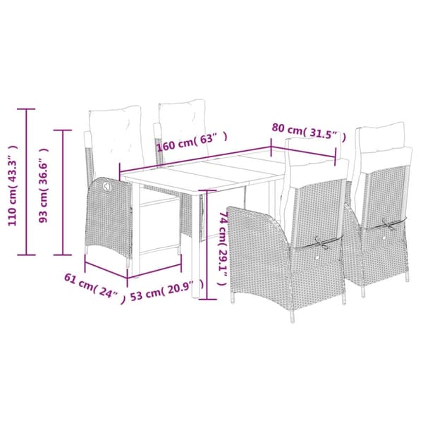 vidaXL spisebordssæt til haven 5 dele med hynder polyrattan beige