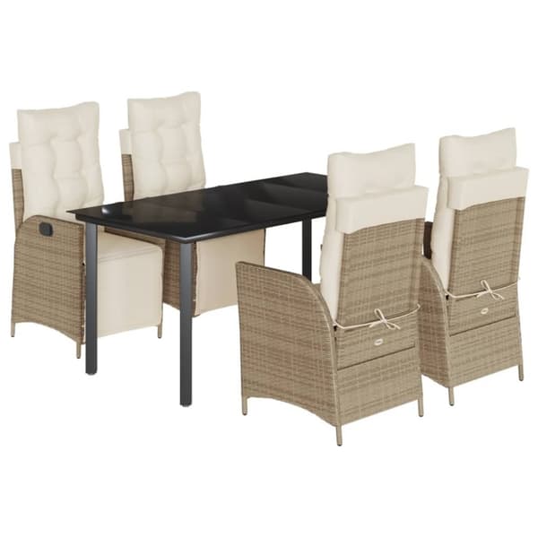 vidaXL spisebordssæt til haven 5 dele med hynder polyrattan beige