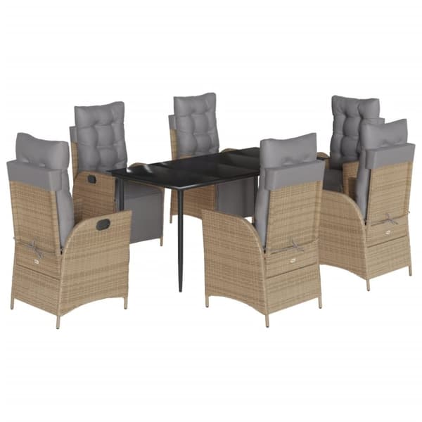 vidaXL spisebordssæt til haven 7 dele med hynder polyrattan beige