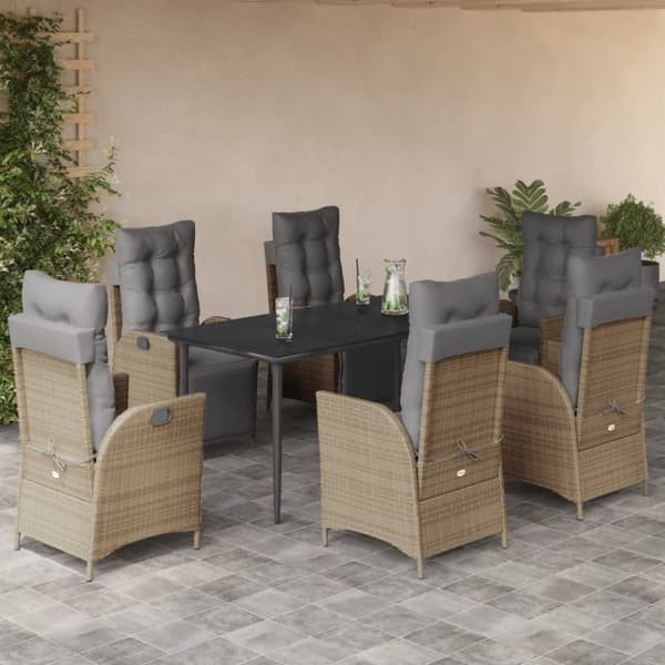 vidaXL spisebordssæt til haven 7 dele med hynder polyrattan beige