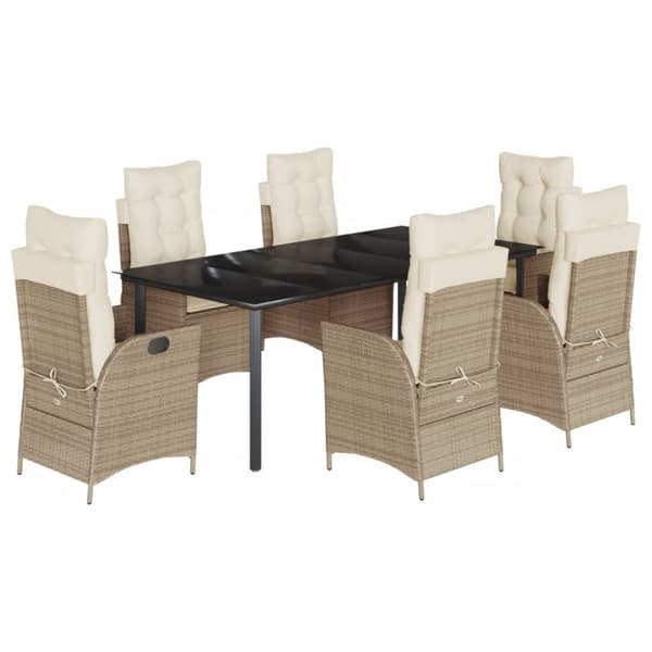 vidaXL spisebordssæt til haven 7 dele med hynder polyrattan beige