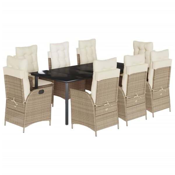 vidaXL spisebordssæt til haven 9 dele med hynder polyrattan beige