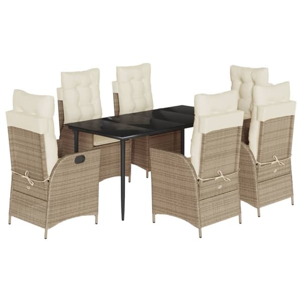 vidaXL Matgrupp för trädgården med dynor 7 delar beige konstrotting