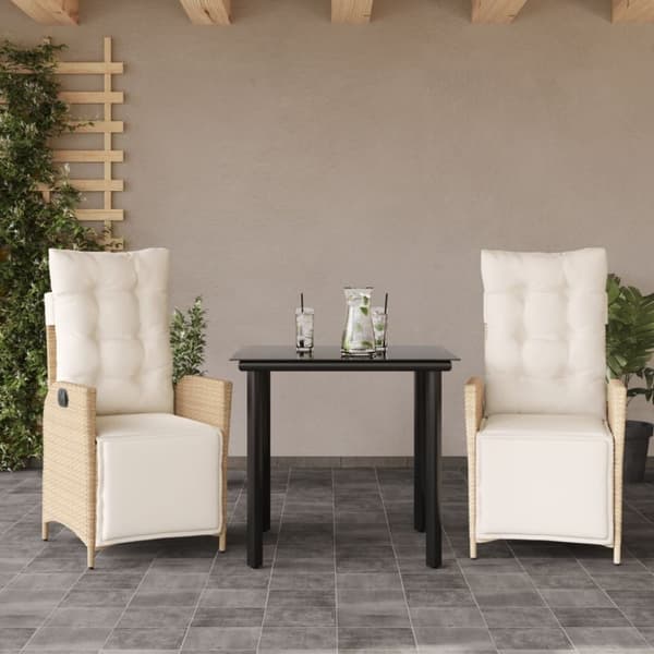 vidaXL spisebordssæt til haven 3 dele med hynder polyrattan beige