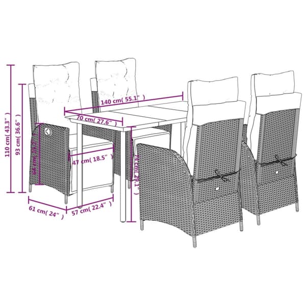 vidaXL spisebordssæt til haven 5 dele med hynder polyrattan beige