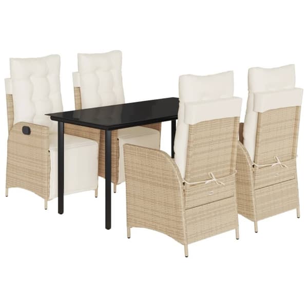 vidaXL spisebordssæt til haven 5 dele med hynder polyrattan beige