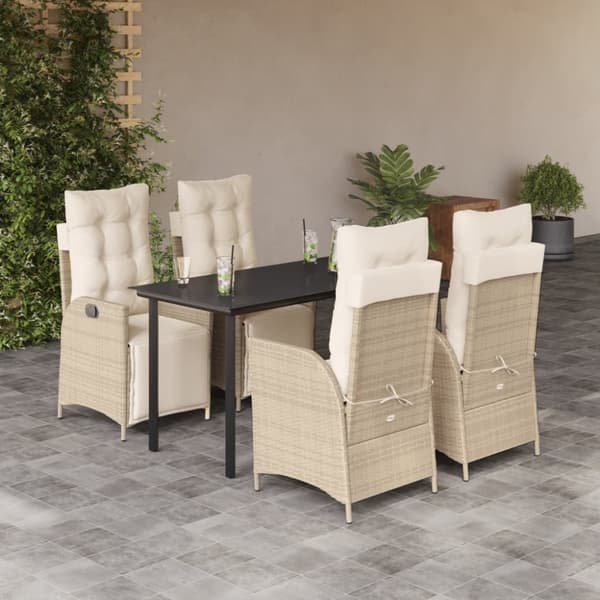 vidaXL spisebordssæt til haven 5 dele med hynder polyrattan beige
