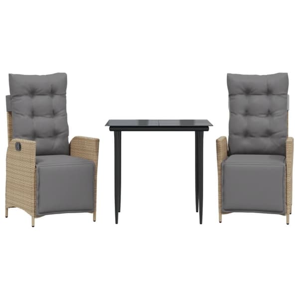 vidaXL spisebordssæt til haven 3 dele med hynder polyrattan beige