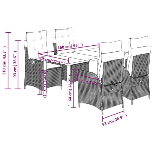 vidaXL Matgrupp för trädgården med dynor 5 delar beige konstrotting