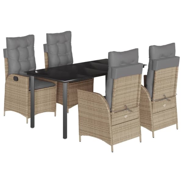 vidaXL Matgrupp för trädgården med dynor 5 delar beige konstrotting