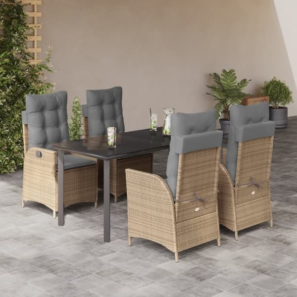 vidaXL spisebordssæt til haven 5 dele med hynder polyrattan beige