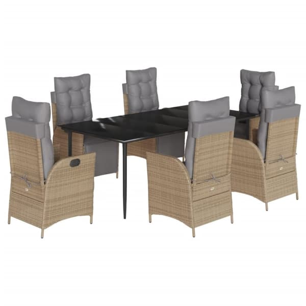 vidaXL spisebordssæt til haven 7 dele med hynder polyrattan beige