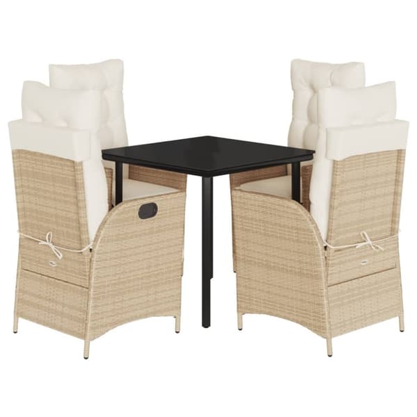 vidaXL spisebordssæt til haven 5 dele med hynder polyrattan beige