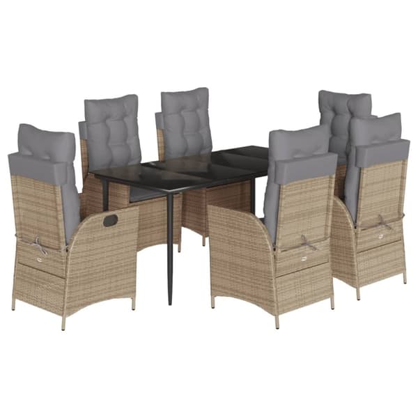 vidaXL spisebordssæt til haven 7 dele med hynder polyrattan beige