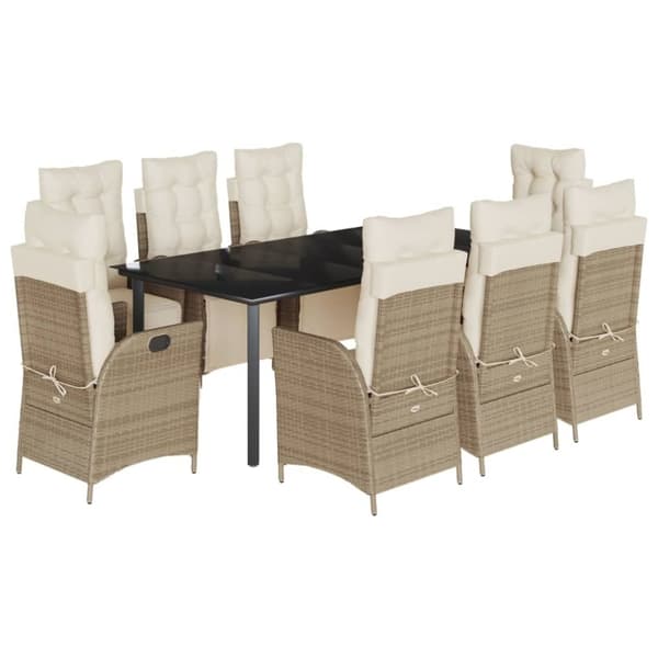 vidaXL spisebordssæt til haven 9 dele med hynder polyrattan beige
