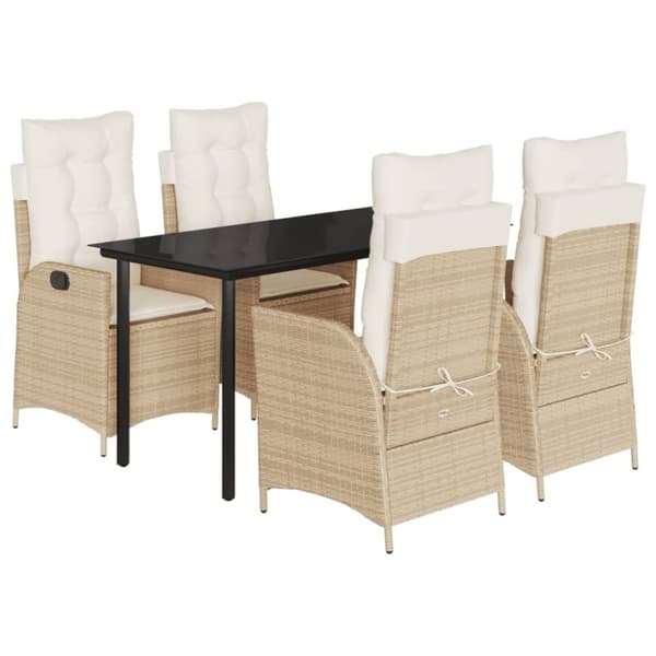 vidaXL spisebordssæt til haven 5 dele med hynder polyrattan beige