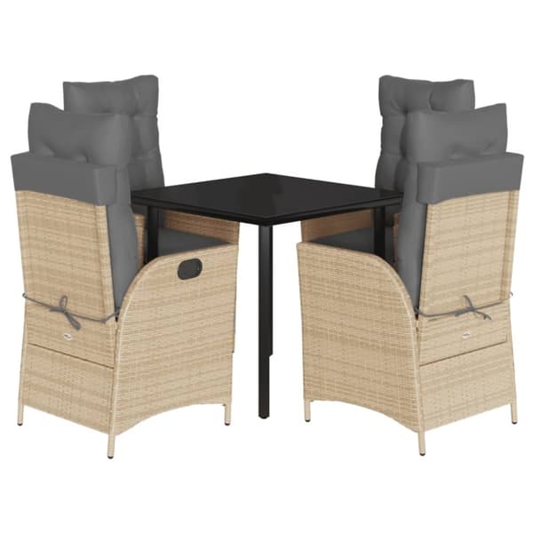 vidaXL spisebordssæt til haven 5 dele med hynder polyrattan beige